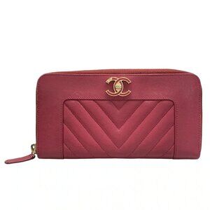 CHANEL Mademoiselle/V-Stitch (Chevron) Pink Lambskin Long Wallet